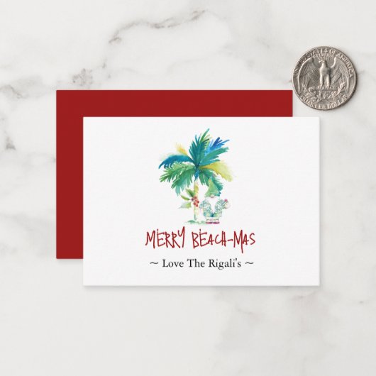 Mini cartes de Noël de plage Tropical (Devant/Arrière en situation)
