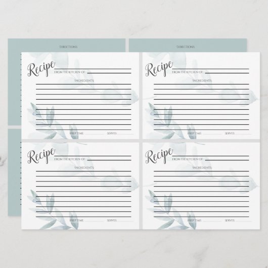 Mini CARTES RECEPE | Eucalypse bleu-dusty (Devant / Derrière)
