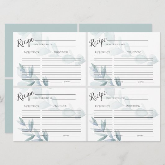 Mini CARTES RECEPE | Eucalypse bleu-dusty (Devant / Derrière)