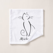 Mini chat noir sur blanc nom d'ajout (Gant de toilette)