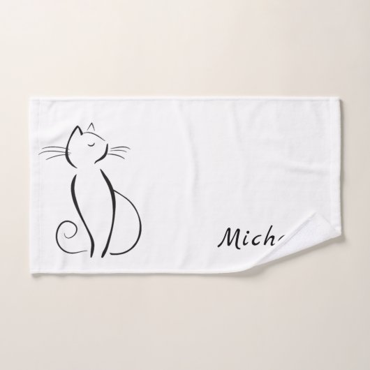 Mini chat noir sur blanc nom d'ajout (Serviette à main)