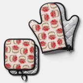 Mini Cherry Cheesecakes - Roze Ovenwant & Pannenlap Set (Voorkant / Achterkant)