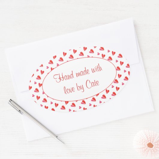 MINI COEURS Stickers Ovale "fait main" (Enveloppe)