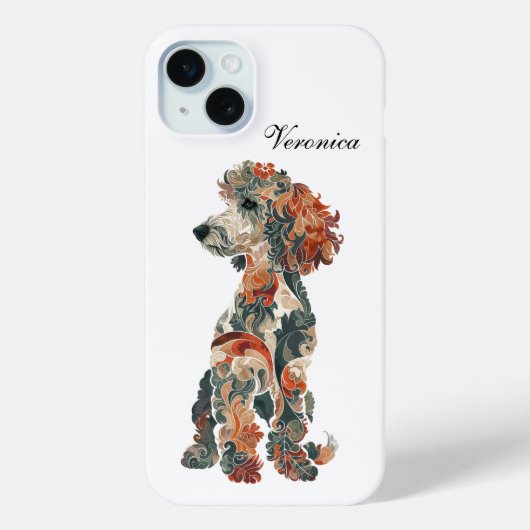 Mini Colorful Folk Art Standard Poodle iPhone 15 Coque (Verso)