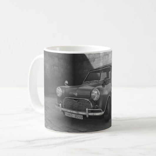 Mini Cooper auto zwarte en witte mok (Voorkant links)