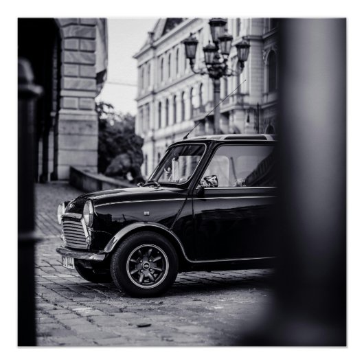 Mini Cooper noir et blanc poster de voiture classi (Devant)