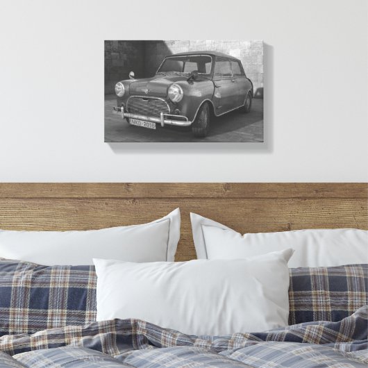  Mini Cooper zwart-wit retro canvas (Insitu (Slaapkamer))