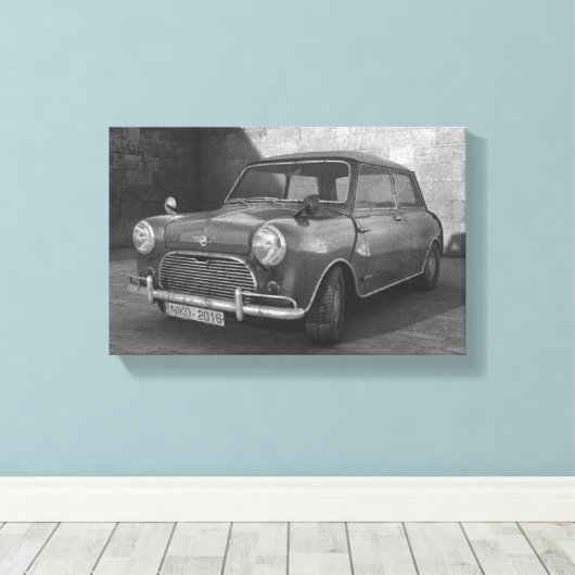  Mini Cooper zwart-wit retro canvas (Insitu (Houten vloer))
