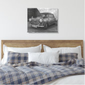 Mini Cooper zwart-wit retro canvas Afdruk (Insitu (Slaapkamer))