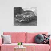 Mini Cooper zwart-wit retro canvas Afdruk (Insitu (Woonkamer))