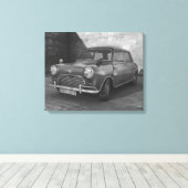 Mini Cooper zwart-wit retro canvas Afdruk (Insitu (Houten vloer))