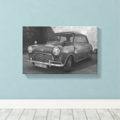 Mini Cooper zwart-wit retro canvas Afdruk (Insitu (Houten vloer))