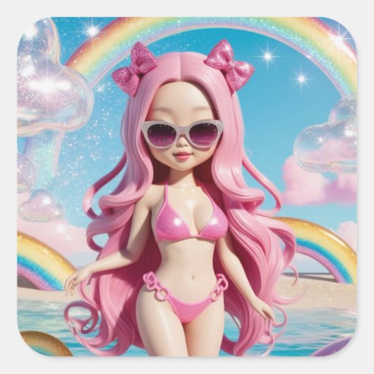 Mini Diva in het paradijs Vierkante Sticker (Voorkant)
