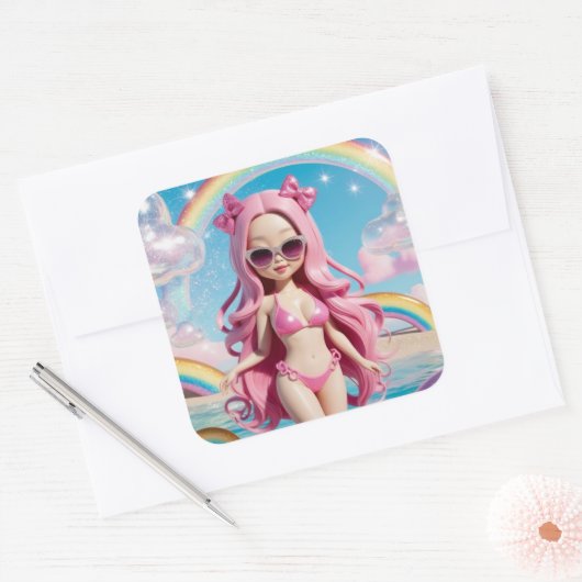 Mini Diva in het paradijs Vierkante Sticker (Envelop)