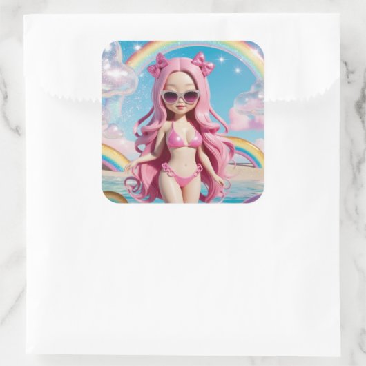 Mini Diva in het paradijs Vierkante Sticker (Tas)