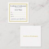  mini-echtheidscertificaat vierkante visitekaartje (Voorkant / Achterkant)