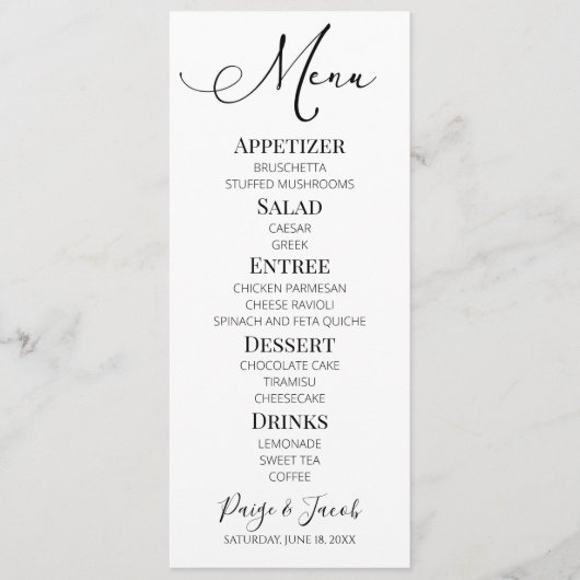 Mini Élégant Classic Mariage Menu (Devant)