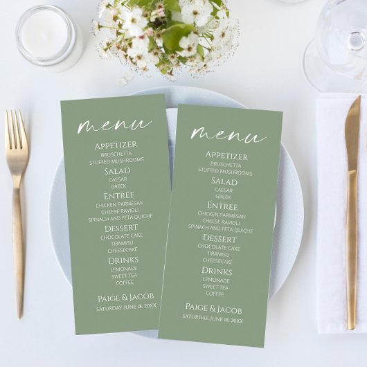 Mini Élégant Sage Vert Mariage Menu alimentaire