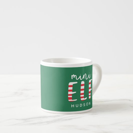 Mini Elf feestrode, groene en witte kerst Espresso Kop (Voorkant rechts)
