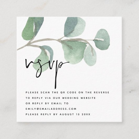 MINI Eucalyptus QR-codescript bruiloft RSVP Informatiekaartje (Voorkant)