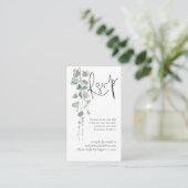 Mini Eucalyptus Script QR Code Weduwschap RSVP Informatiekaartje (Staand voorkant)