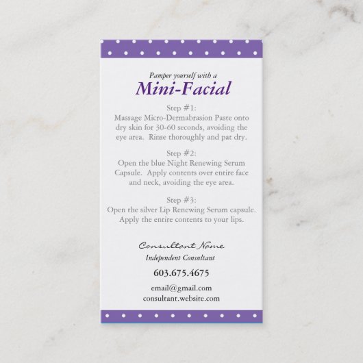 Mini Facial Instruction Card Visitekaartje (Voorkant)