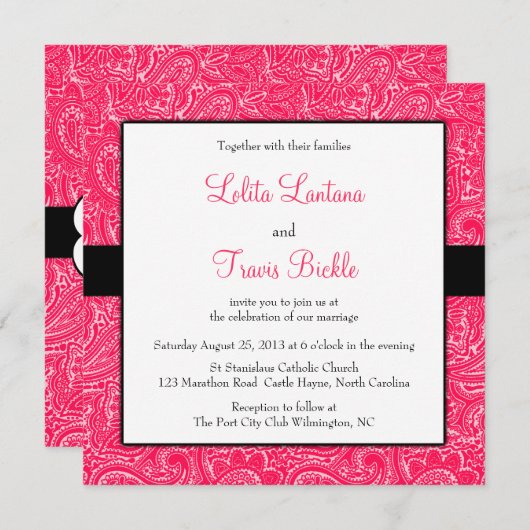 Mini Faire-part de mariage rose et noir (Devant / Derrière)