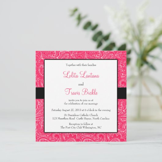 Mini Faire-part de mariage rose et noir (Debout devant)