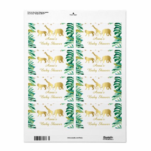 Mini flesetiket oerwoud dieren groen goud baby etiket (Full Sheet)