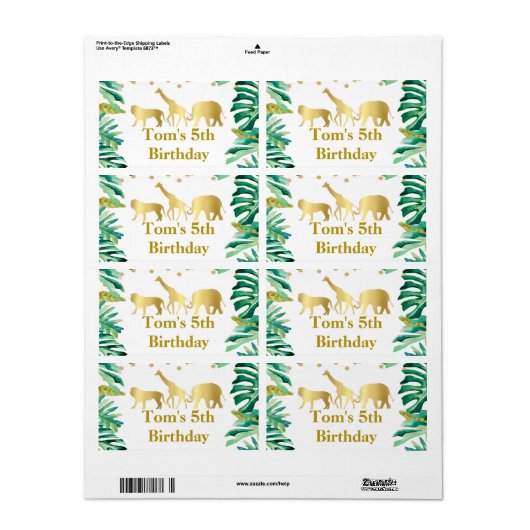 Mini flesetiket oerwoud dieren groen goud etiket (Full Sheet)