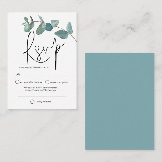 MINI FORMATE Turquoise Eucalyptus Elegant Script R Notitiekaartje (Voorkant / Achterkant)