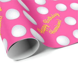 Mini Golf Balls Birthday Party Kinder roze Cadeaupapier