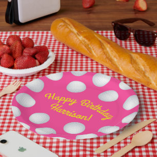 Mini Golf Balls Birthday Party Kinder roze Papieren Bordje