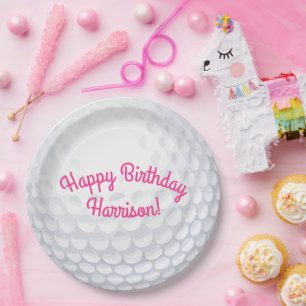 Mini Golf Balls Birthday Party Kinder roze Papieren Bordje