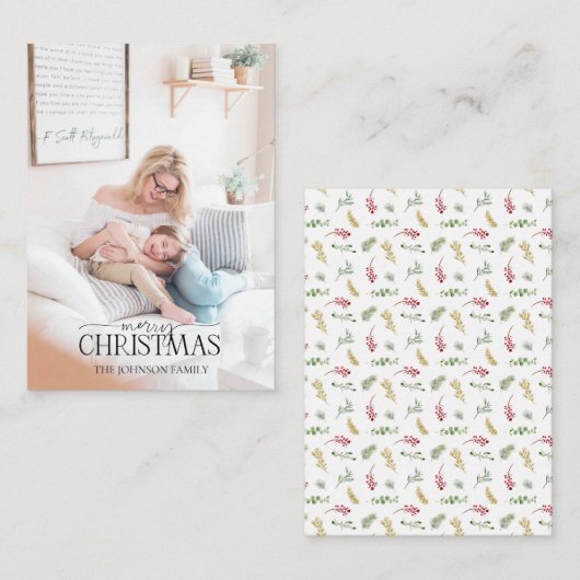 Mini Gouden Winter Groen Vrolijk Kerstfeest Foto Notitiekaartje (Voorkant / Achterkant)