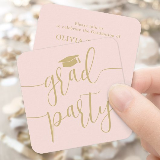 Mini Graduation Party Invitation Blush & Gold Card