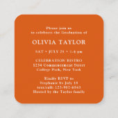 Mini Graduation Party Invitation Orange White Card (Dos)