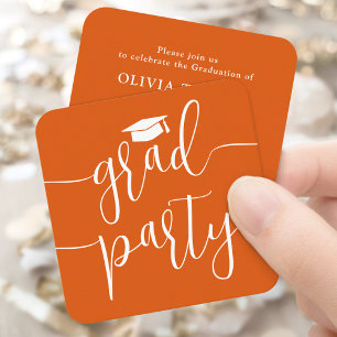 Mini Graduation Party Invitation Orange White Card