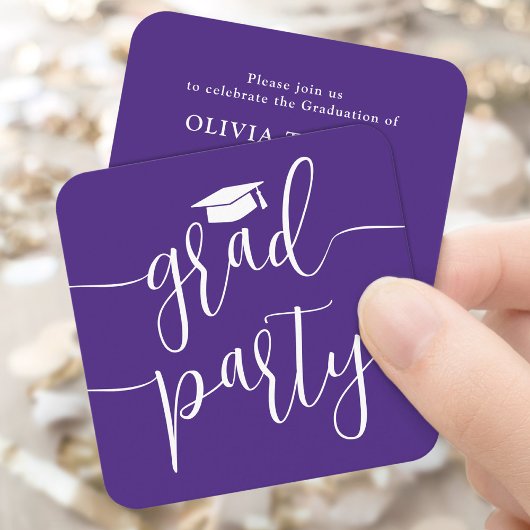 Mini Graduation Party Invitation Purple White Card