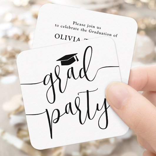 Mini Graduation Party Invitation Zwart Wit Kaart