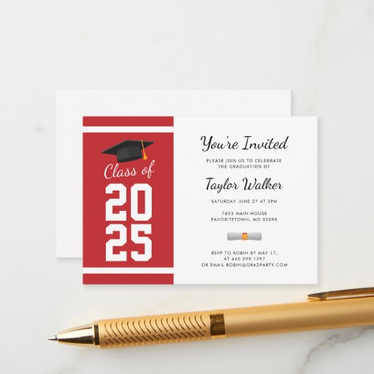 Mini Graduation Simple 2025 Red Party Invitation (Devant/Arrière en situation)