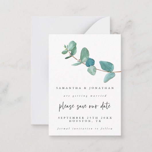 MINI-GROOTTE | Eucalyptus Wedding Save the Date Notitiekaartje (Voorkant)