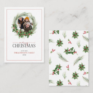 Mini Holly Berry krans Vrolijk Kerstfeest Foto Notitiekaartje