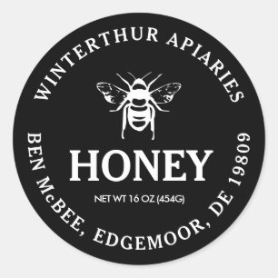 Mini Honey Jar Label met bijen op zwart
