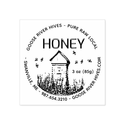 Mini Honey Label Rubber Stamp met Hive and Bees Rubberstempel (Afrduk)