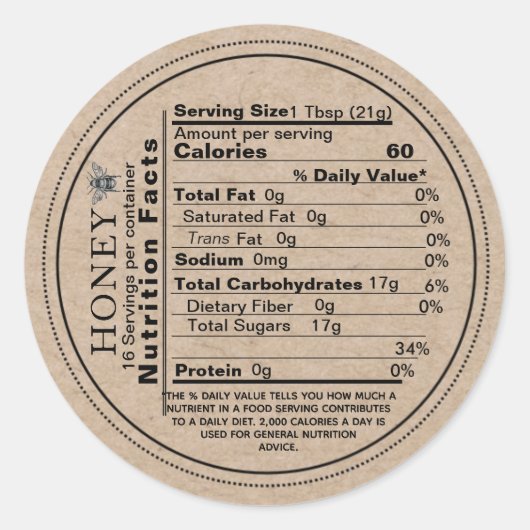Mini Honey Nutrition Feit Kraft Label  Bee (Voorkant)