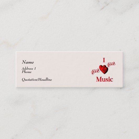 Mini I Heart Music Carte de visite (Devant)