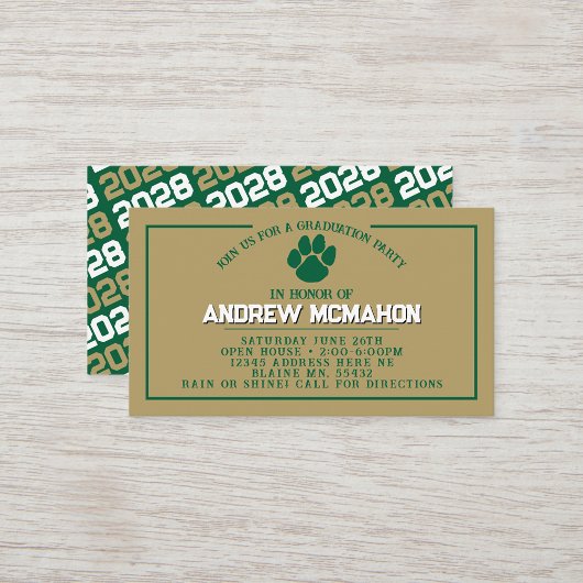 Mini Invitations de diplôme Green & Gold Pawprint