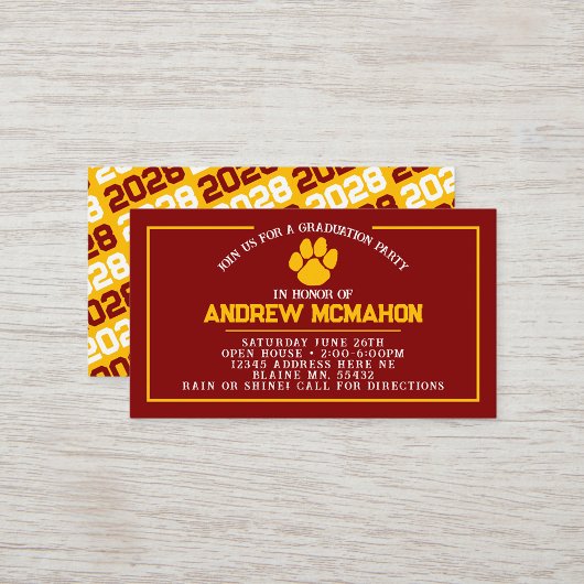 Mini Invitations de graduation Maroon & Gold Pawpr