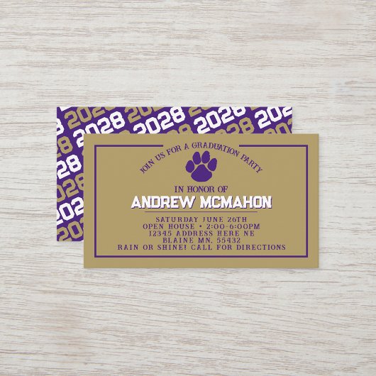 Mini Invitations de graduation Purple & Gold Pawpr